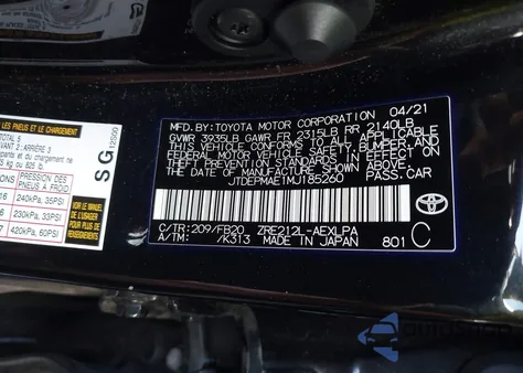 2021 Toyota Corolla Le from USA, damaged, VIN JTDEPMAE1MJ185260